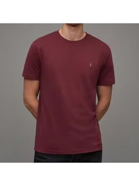 All Saints Brace Cotton Regular Fit Small Logo T-Shirt in Burgundy Red Size XS
